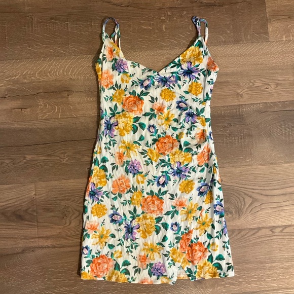 O’Neill Kiki white, orange, yellow sleeveless wrap minidress, S - Picture 2 of 9